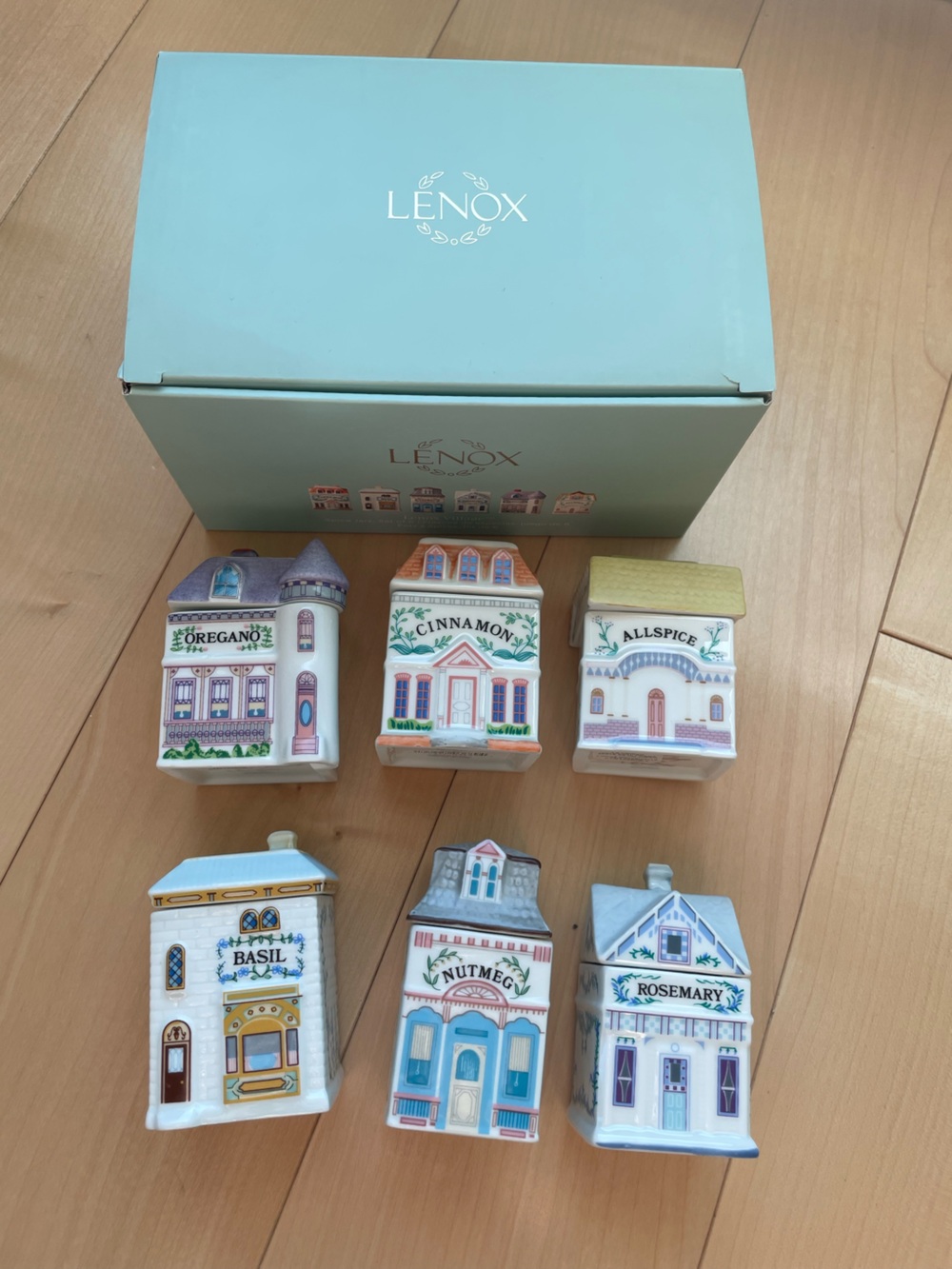 Lenox Village Spice Jars Set of 6 Complete Ceramic Miniature House Spice NEW